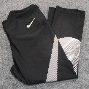 Nike Dri-Fit Black Athletic Cropped Leggings Capri Workout Fitness Women Size M